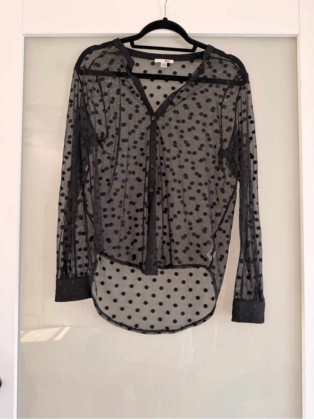 Amuse Society Black Sheer Polka Dot Button-Front Blouse